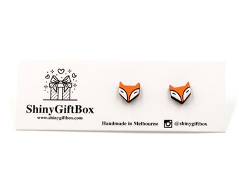 Fox Head Orange Wood Novelty Earrings - Animal Series - Laser Cut Hand-Painted Stud earrings - Quirky & Cute