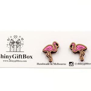 Flamingo Native Birds Wood / Novelty Mini Stud Earrings - Animal Series - Hand-painted Cute & Quirky