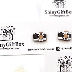 Camera Wood / Novelty Earrings - Photographer must have - Handpainted Animal Laser Cut Earrings