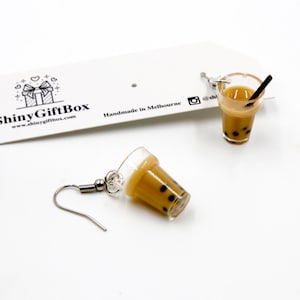 Boba / Bubble Tea / Milk Tea with Pearl - Novelty Miniature Food / Drink Resin Earrings
