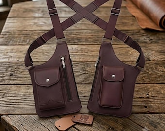 Schultertasche aus Leder, Cyberpunk-Diebstahlsicherung am Achseln, taktische Crossbody-Westentasche, Alternative zur Rave-Festival-Bauchtasche