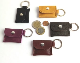 Real leather mini wallet, minimalist keychain, small key bag, chip bag