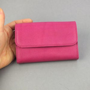 weiche Echtleder Geldbörse in Pink - Unikat Patchwork Geldbeutel - Portemonnaie mit Reißverschluss für Münzen - Geschenk für sie