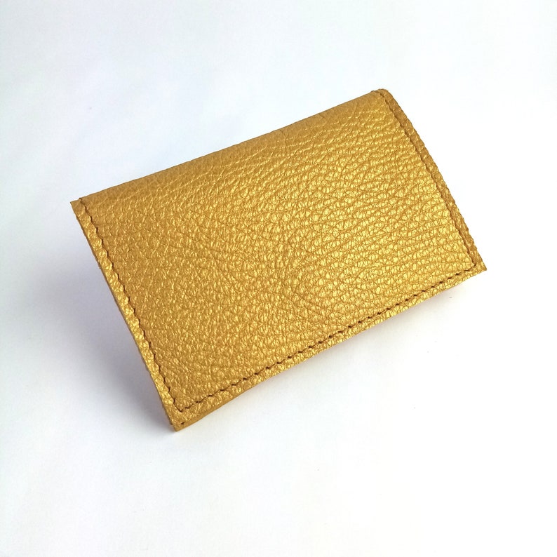 Genuine leather wallet for credit cards/coins, wallet, flat wallet, business card case, card case/card holder, party wallet Gold genarbt