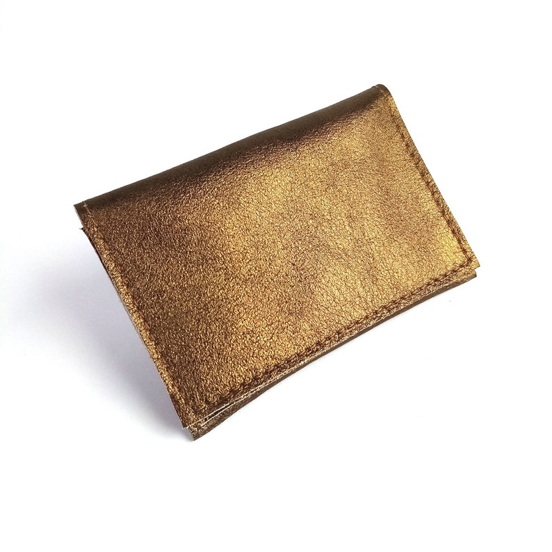 Genuine leather wallet for credit cards/coins, wallet, flat wallet, business card case, card case/card holder, party wallet Messing Metallic