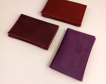 Genuine leather wallet for credit cards and coins berry tones/ wallet/ flat wallet/ business card case/ party wallet