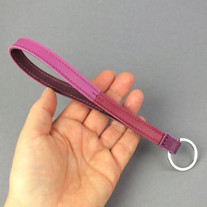 Unikat Schlüsselband echtes Leder mit Ring in Rosa Pink Patchwork - Lanyard Schlüsselanhänger - Geschenk für sie