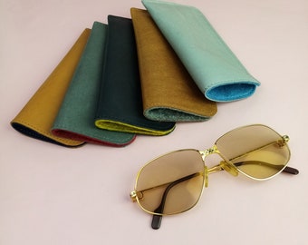 Étui à lunettes en cuir véritable avec doublure en feutre de laine vierge 100%/étui souple pour lunettes ou lunettes de soleil/cadeau pour femmes ou hommes