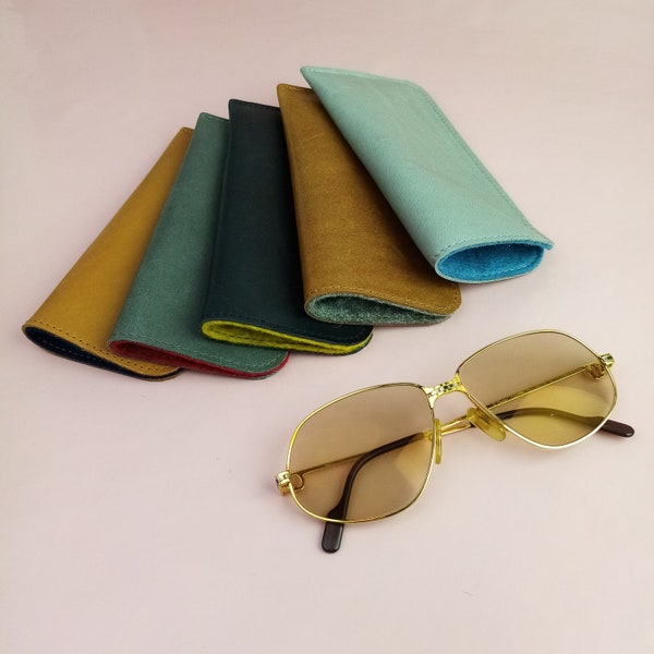 Real leather glasses case with 100% virgin wool felt lining/soft case for glasses or sunglasses/gift for women or men