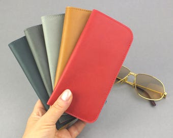 Genuine leather glasses case 100% merino wool felt lining many colors, soft case for glasses sunglasses, gift boyfriend, girlfriend