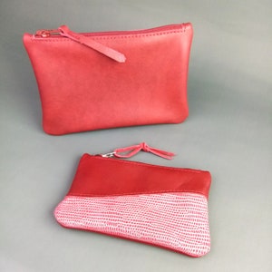 Echt Leder Kramtasche Rot/ Silber/ kleine Geldtasche/ Kulturtasche/ Portemonnaie für Münzen mit Reißverschluss/ Geldbeutel/ Geschenk Bild 3