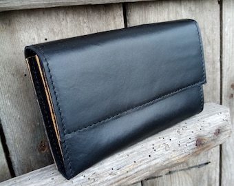 Real leather wallet medium size in black/cognac/purse/wallet with zipper for coins/wallet/gift boyfriend/father