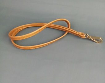 long lanyard genuine leather with carabiner gold/leather strap keychain/ID lanyard/gift for girlfriend or boyfriend