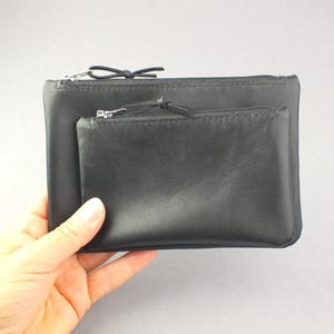 Cartera de piel auténtica negra - Cartera suave - Monedero con cremallera - Bolsa de almacenamiento - Regalo para ella - Regalo para él