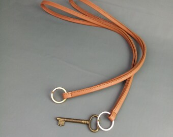 Echt Leder Schlüsselband lang/ Lanyard/ Schlüsselanhänger mit Ring Silber/ Gold/ Anhänger für Schlüssel/ Ausweisband/ Geschenk