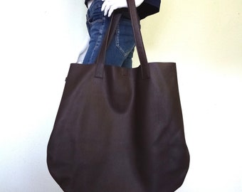 Large leather bag brown, cowhide nappa shoulder bag, shopper bag, pouch bag, handbag, shopping bag dark brown, gift for girlfriend