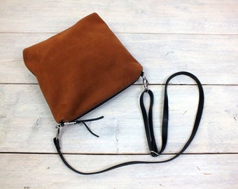 Real leather shoulder bag two-tone brown/black, medium-sized shoulder bag, handbag, leather bag, gift for girlfriend