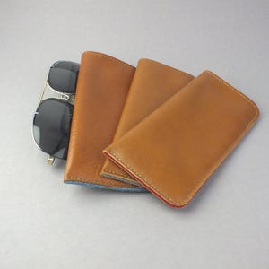 soft weiches Echtleder Brillenetui Cognac Braun mit Schurwolle Filz, Stecketui für Brille/ Sonnenbrille