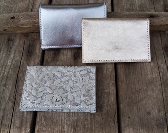 Real leather wallet for coins/credit cards gold/silver/flowers, wallet, flat wallet/business card case/party wallet/gift