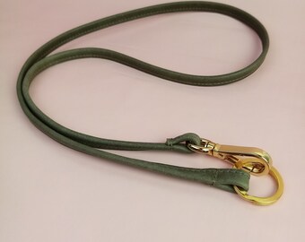 Long lanyard made of genuine leather, flexible, carabiner and ring, ID strap, leather strap, key ring to open/gift for girlfriend/boyfriend