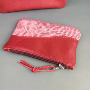 Echt Leder Kramtasche Rot/ Silber/ kleine Geldtasche/ Kulturtasche/ Portemonnaie für Münzen mit Reißverschluss/ Geldbeutel/ Geschenk Bild 6