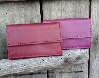 Real leather wallet for credit cards and coins/berry tones/purse/loose change wallet/shake purse/small wallet/gift