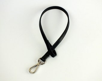 Real leather bag pendant with carabiner silver, key chain, lanyard, leather strap flexible