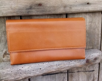 large genuine leather wallet cognac/brown, purse, wallet, unisex wallet, gift for girlfriend/boyfriend/mother/sister