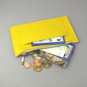 Yellow genuine leather wallet - small soft wallet - coin purse with zipper - gift for her - birthday gift