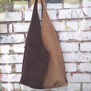 Echtleder Beuteltasche Zweifarbig Braun - große Schultertasche - leichte Shopper Tragetasche - Geschenk für sie - Geburtstagsgeschenk