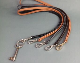 long lanyard genuine leather with carabiner gold/silver/ lanyard key ring/ key chain/ ID strap/ gift boyfriend, girlfriend