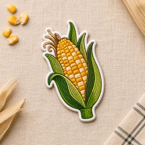 Corn Iron On Patch, Farm Fresh Vegetable Embroidered Applique, Cute Garden Food Badge For Jacket Backpack DIY Craft