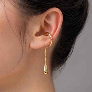 Ear Cuff Gota Oro 18K Plata 925 Sin Perforacion Cartilago Joyeria Mujer