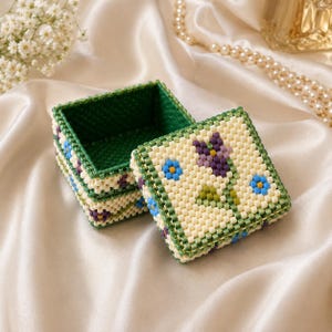 Beaded Trinket Box Pattern PDF, Seed Bead Jewelry Box Tutorial, Floral Bead Weaving Storage Box, DIY Digital Download