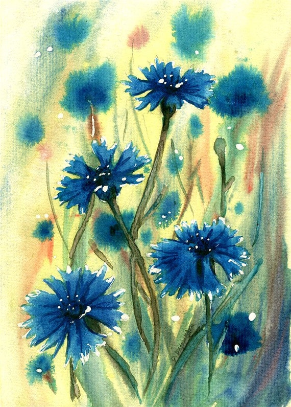 Download Water color painting original Cornflower painting Meadow flowers painting original Cornflower ...