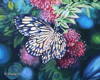 Quick Snack, Butterfly. Original Acrylic on Canvas Board, 14 x 11, FREE SHIPPING