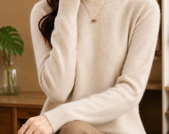 Pull à col montant 100 % laine mérinos | Pull en maille douce | Pull chaud minimaliste