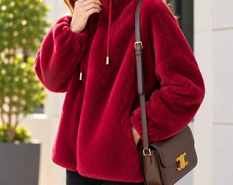 Veste en fausse fourrure pour femme, manteau d'hiver en polaire douce, veste chaude zippée, manteau teddy à col montant, vêtement d'extérieur décontracté et confortable