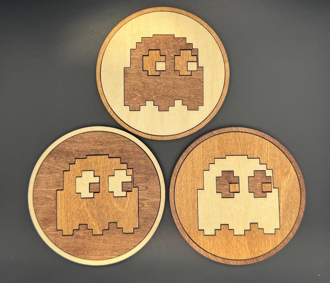 8-bit Pac-man Ghost Looking Right Wood Coaster - Etsy