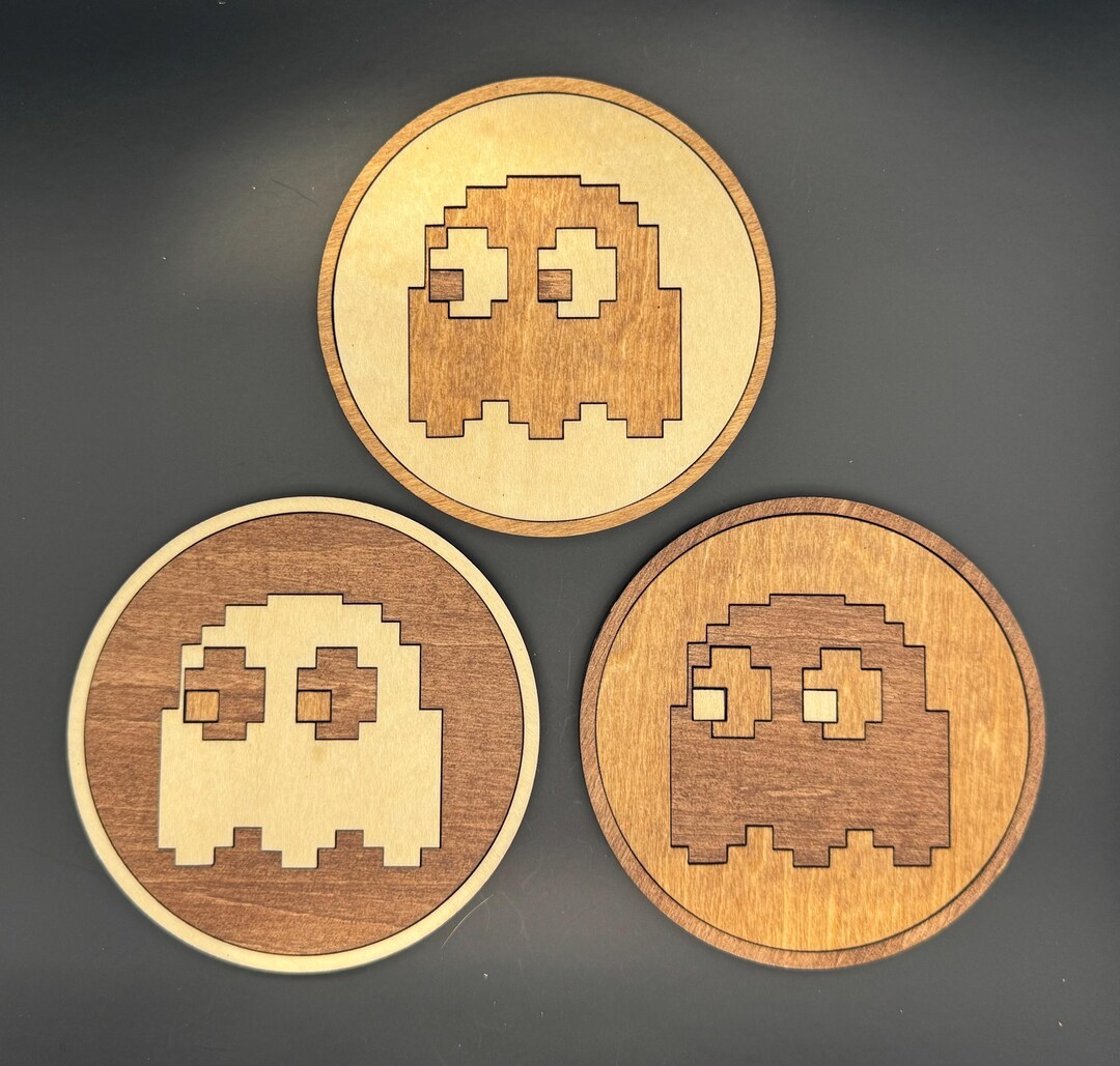 8-bit Pac-man Ghost Looking Left Wood Coaster - Etsy