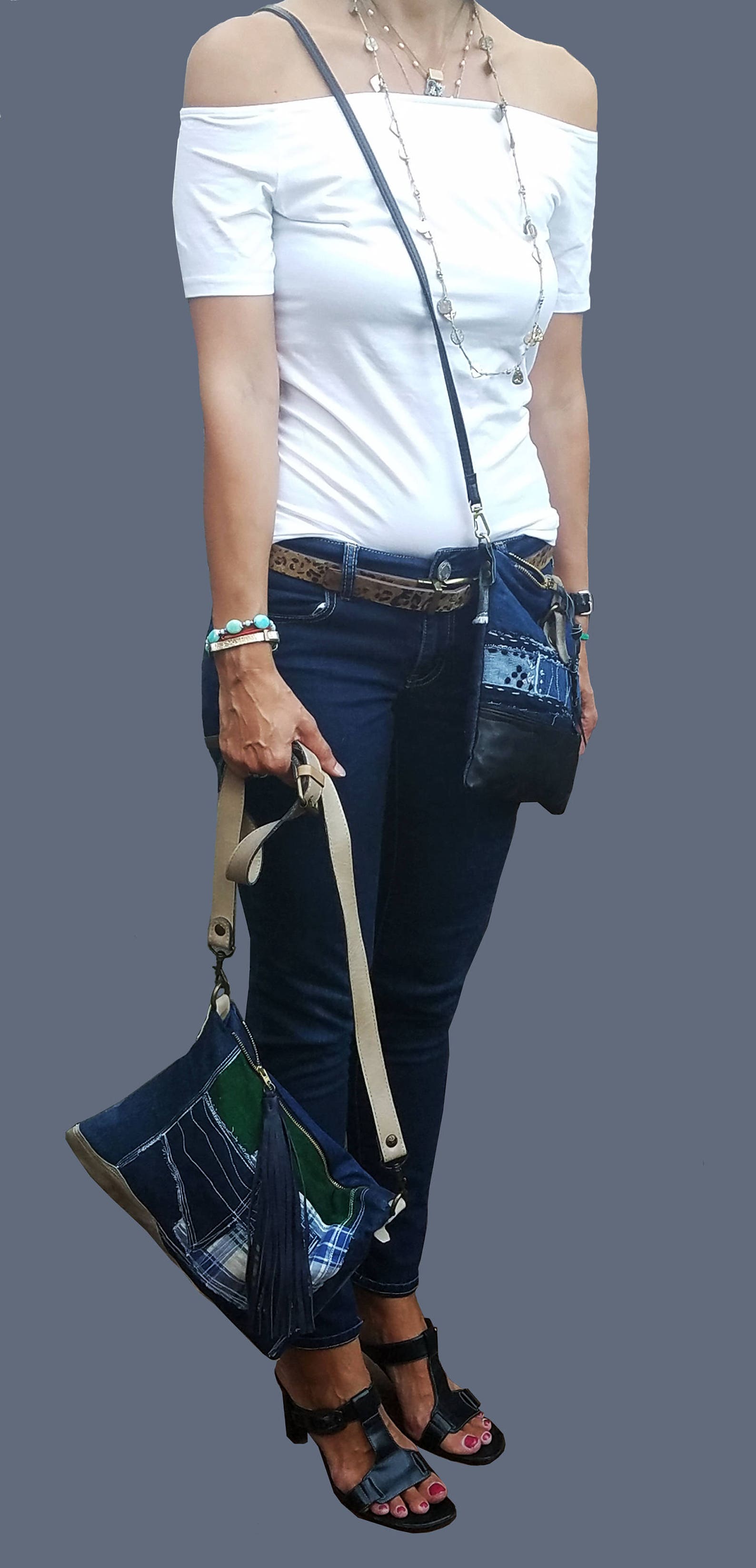 Crossbody Bag Crossbody Denim Purse Leather Denim Bag Small Etsy