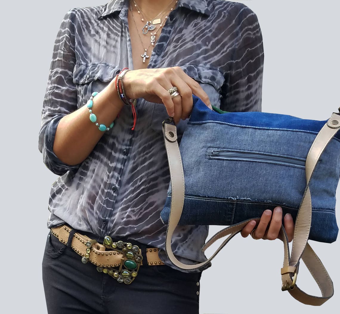 Crossbody Bag Crossbody Denim Purse Leather Denim Bag Small Etsy
