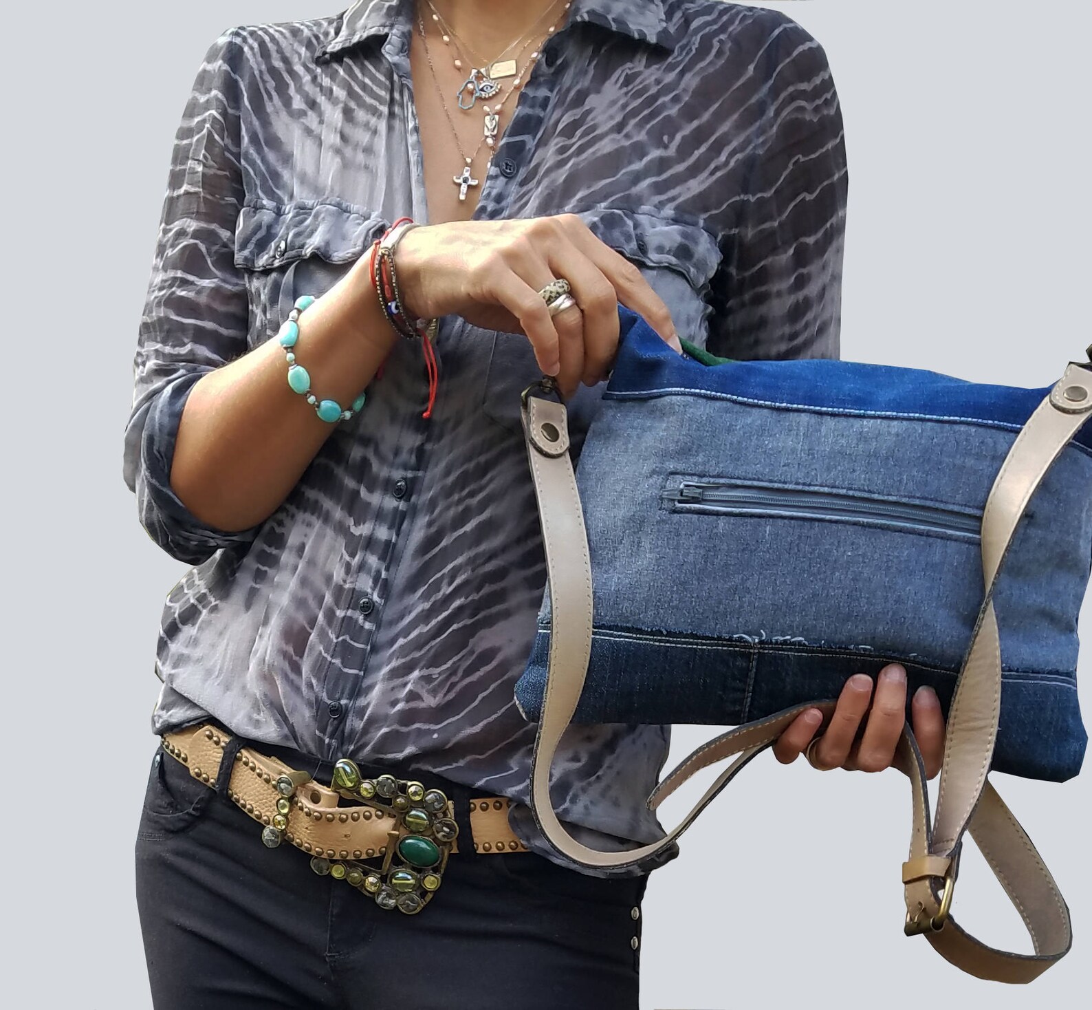 Crossbody Bag Crossbody Denim Purse Leather Denim Bag Small Etsy