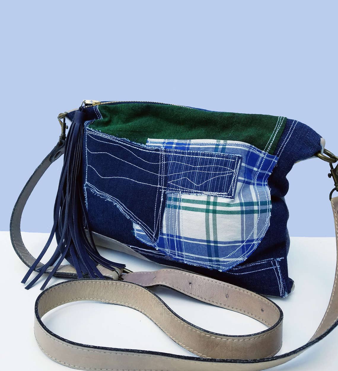 Crossbody Bag Crossbody Denim Purse Leather Denim Bag Small Etsy