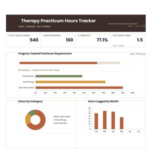 Therapy Practicum Hours Tracker | Counselling Practicum Log Spreadsheet | Grad School (Google Sheets /Excel Template)
