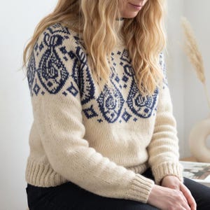 Stickmönster för nordisk färgstickad tröja | Sömlös Fair Isle-tröja uppifrån och ner (PDF)