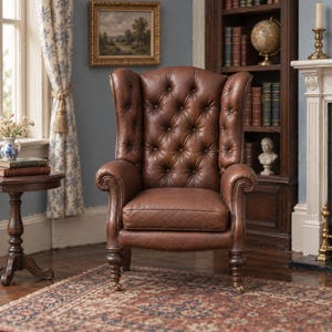 Victorian Dollhouse Armchair STL, Wing Chair c. 1870 – 1/12 1/24 Miniature Library Seat, Button Tufted 3D Print (Digital Download)