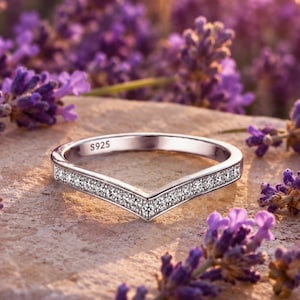 V-Shape Band Ring, S925 Pure Silver Laboratory Certified Diamond Ring, Minimalist Geometric Engagement Jewelry