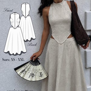 Elara Dress Sewing Pattern | Halter Neck, Cut-Out Waist, Flared Skirt (PDF Download)