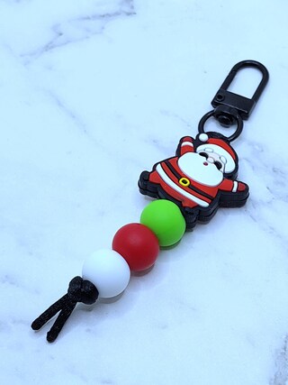 Portachiavi Babbo Natale Intrecciato: Ciondolo Natalizio Con Testa Verde/rossa, Regalo Per Bomboniere E Calza Della Befana.
